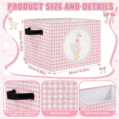 6 Pack Pink Silly Goose Storage Bin Cute Collapsible Storage Basket for Girl Large Foldable Laundry Box with Handle Decorative Clothing Basket for Girl Nursery Bedroom Home Baby Shower Birthday