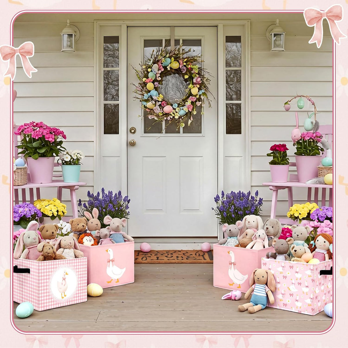 6 Pack Pink Silly Goose Storage Bin Cute Collapsible Storage Basket for Girl Large Foldable Laundry Box with Handle Decorative Clothing Basket for Girl Nursery Bedroom Home Baby Shower Birthday
