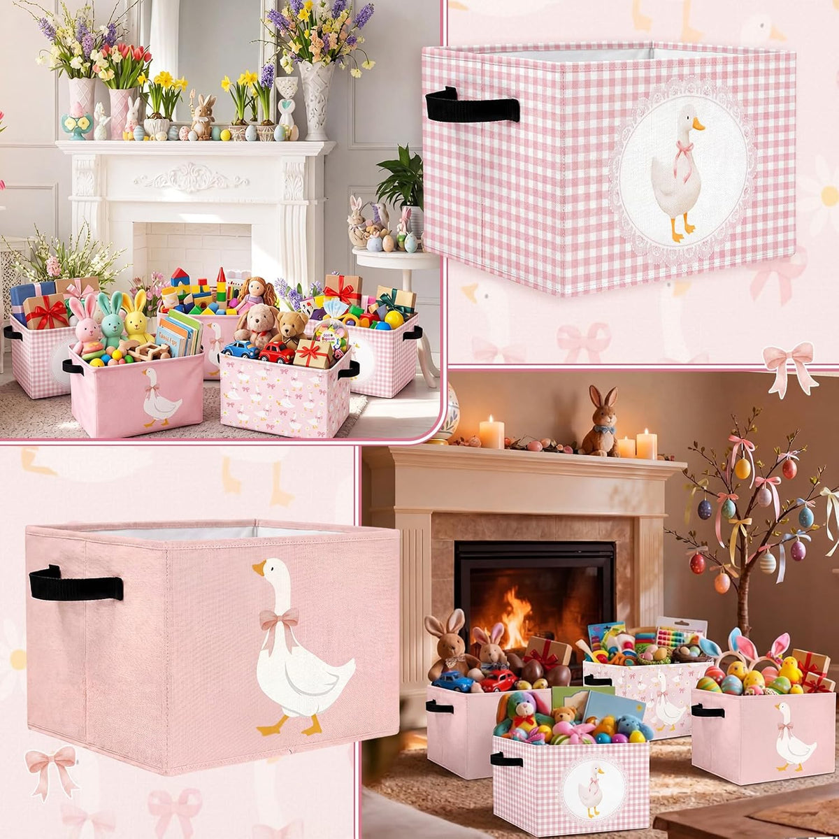 6 Pack Pink Silly Goose Storage Bin Cute Collapsible Storage Basket for Girl Large Foldable Laundry Box with Handle Decorative Clothing Basket for Girl Nursery Bedroom Home Baby Shower Birthday