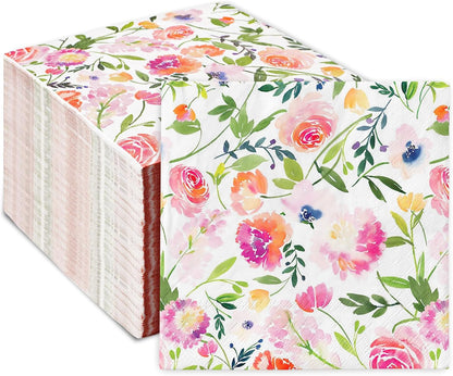 80Pcs Floral Paper Napkins Watercolor Pink Flowers Disposable Luncheon Napkins Spring Summer Dessert Dinner Hand Napkin for Wedding Birthday Baby Shower