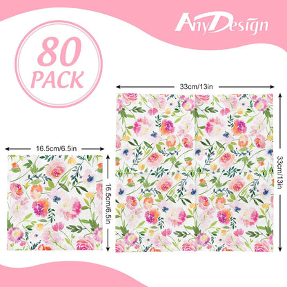 80Pcs Floral Paper Napkins Watercolor Pink Flowers Disposable Luncheon Napkins Spring Summer Dessert Dinner Hand Napkin for Wedding Birthday Baby Shower