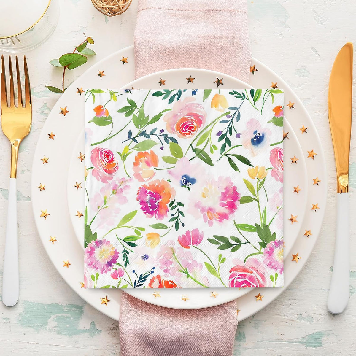 80Pcs Floral Paper Napkins Watercolor Pink Flowers Disposable Luncheon Napkins Spring Summer Dessert Dinner Hand Napkin for Wedding Birthday Baby Shower