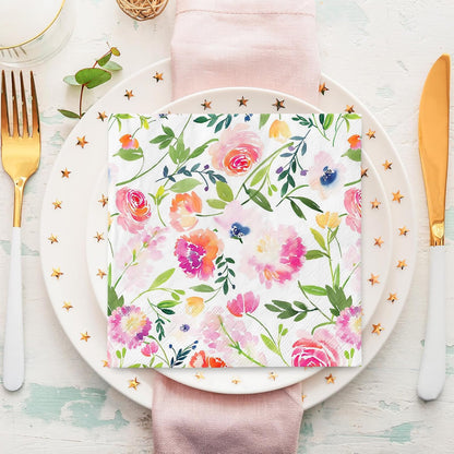80Pcs Floral Paper Napkins Watercolor Pink Flowers Disposable Luncheon Napkins Spring Summer Dessert Dinner Hand Napkin for Wedding Birthday Baby Shower