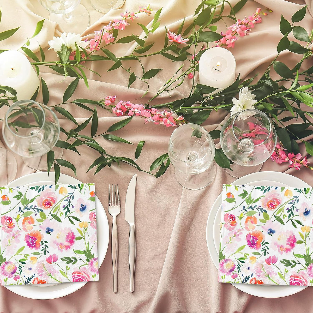 80Pcs Floral Paper Napkins Watercolor Pink Flowers Disposable Luncheon Napkins Spring Summer Dessert Dinner Hand Napkin for Wedding Birthday Baby Shower