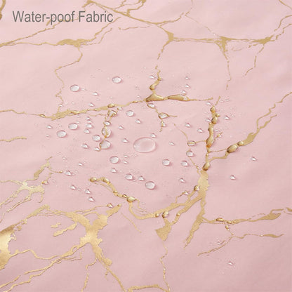 Pink Shower Curtain - Luxury Foil Gold Printed Pink and Gold Marble Shower Curtains for Bathroom, Glitter Bathroom Curtain with Hooks, Waterproof Washable Fabric, Standard 72x72 Inches