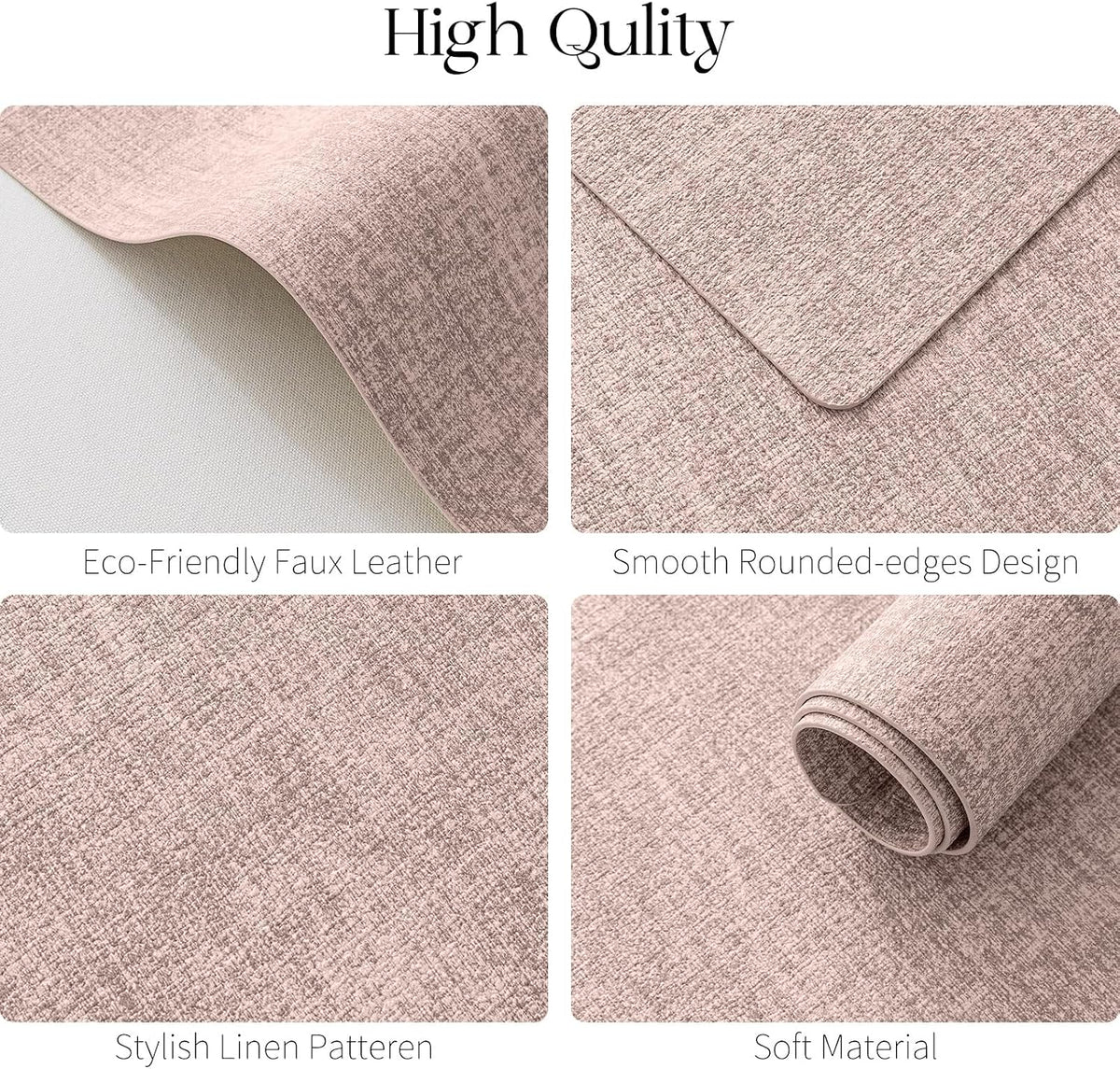 Faux Leather Placemats Set of 4, Heat Resistant Vinyl Place Mats with Coasters, Wipeable Washable Waterproof Oil Proof Table Mats for Kitchen Dining Indoor Outdoor, 12" x 17", Pink