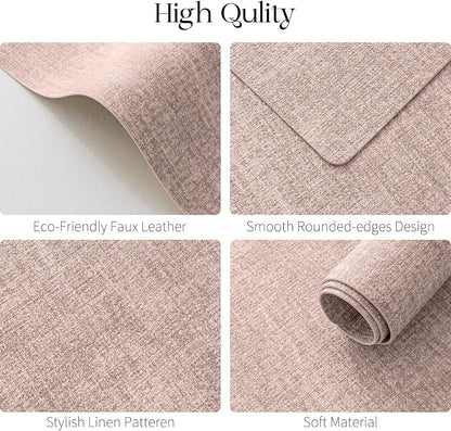 Faux Leather Placemats Set of 4, Heat Resistant Vinyl Place Mats with Coasters, Wipeable Washable Waterproof Oil Proof Table Mats for Kitchen Dining Indoor Outdoor, 12" x 17", Pink