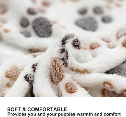 1 Pack 3 Puppy Dog Blankets Super Soft Warm Sleep Mat Fluffy Premium Fleece Pet Blanket Flannel Throw for Dog Puppy Cat - Paw Print Beige/Pink/Brown Large(40"x30")