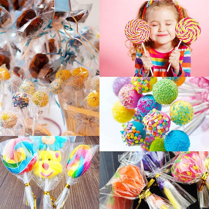 Cake Pop Kit, 100 Cake Pop Sticks, 100 Cake Pop Bags, 100 Twist Ties, 1 Cake Pop Mold Roller, Cake Pop Maker for Cakepops, Lollipop, Candies, Chocolates and Cookies