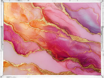 Acrylic Clear Trays Marble Rose Gold Hot Peach Acrylic Serving Trays with Handles 12X16 Acrylic Bed Tray Spill-Proof