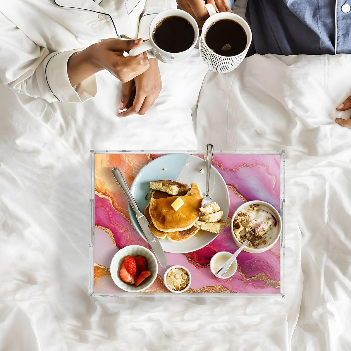 Acrylic Clear Trays Marble Rose Gold Hot Peach Acrylic Serving Trays with Handles 12X16 Acrylic Bed Tray Spill-Proof