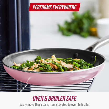 Blue Diamond 10 Piece Nonstick Cookware Set, Diamond Ceramic Pots & Pans, Dishwasher & Metal Utensil Safe, Non Toxic PFAS-Free, Kitchen Cooking Sauce & Saute Pans, Oven & Broiler to 600F, Pink