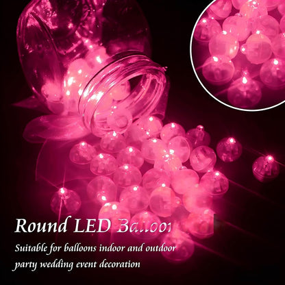 100pcs Balloon Lights Mini Led Lights Round Long Standby Time Paper Lantern Balloons Lighting for Birthday Party Christmas Halloween Decoration (Pink, 100 PCS)