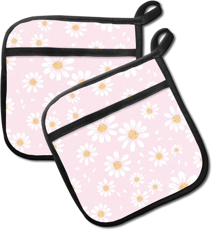2 Pack Pot Holders for Kitchen Clearance, Cute Hot Pads, Funny Oven Pot Holders, Potholders Sets for Kitchen Heat Resistant Pink Cute Daisy