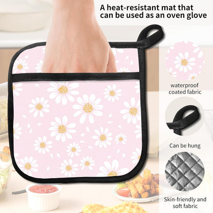 2 Pack Pot Holders for Kitchen Clearance, Cute Hot Pads, Funny Oven Pot Holders, Potholders Sets for Kitchen Heat Resistant Pink Cute Daisy