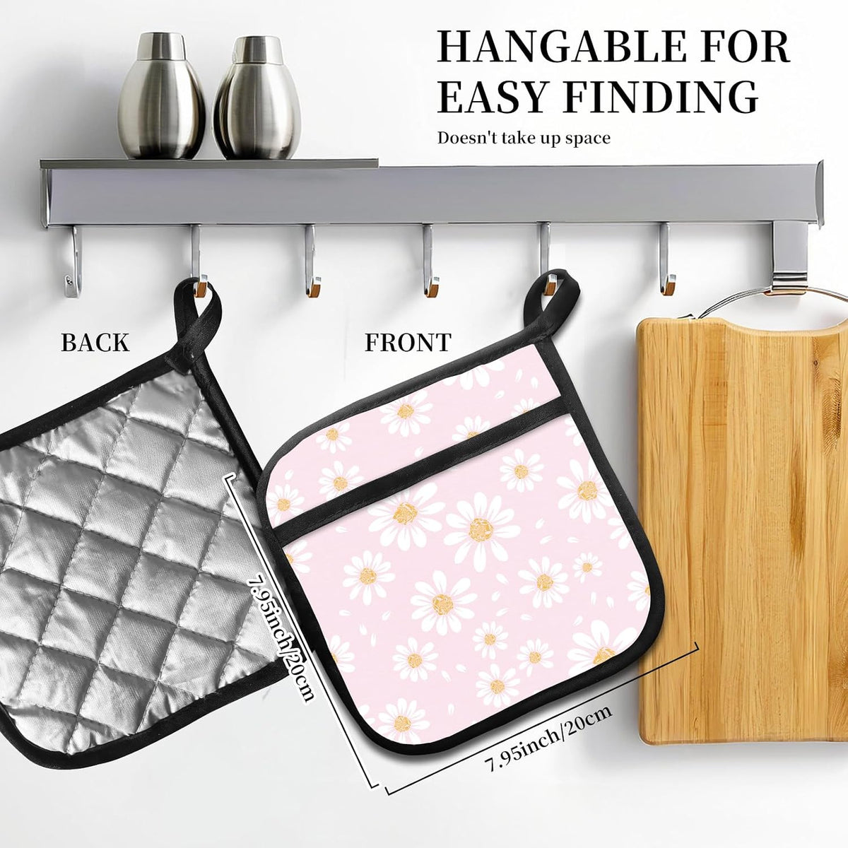 2 Pack Pot Holders for Kitchen Clearance, Cute Hot Pads, Funny Oven Pot Holders, Potholders Sets for Kitchen Heat Resistant Pink Cute Daisy