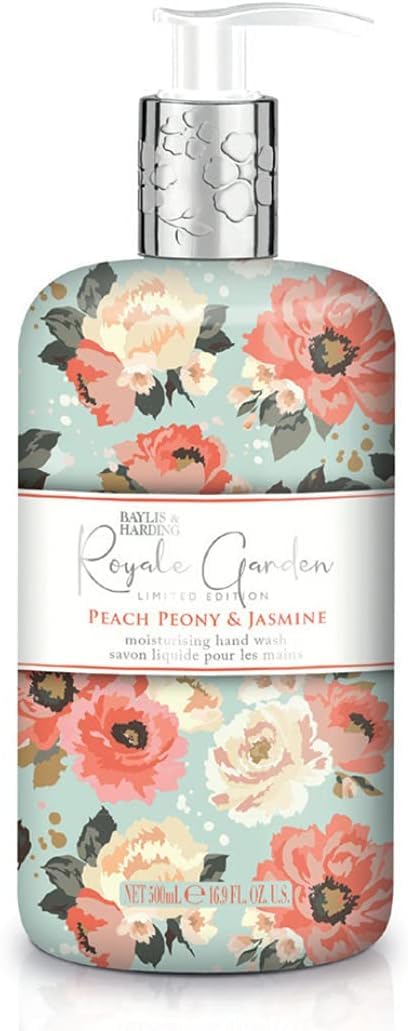 Liquid Hand Soap Wash with Dispenser, Royale Garden, Peach Peony & Jasmine, 16.9oz/500ml (6-Pack)