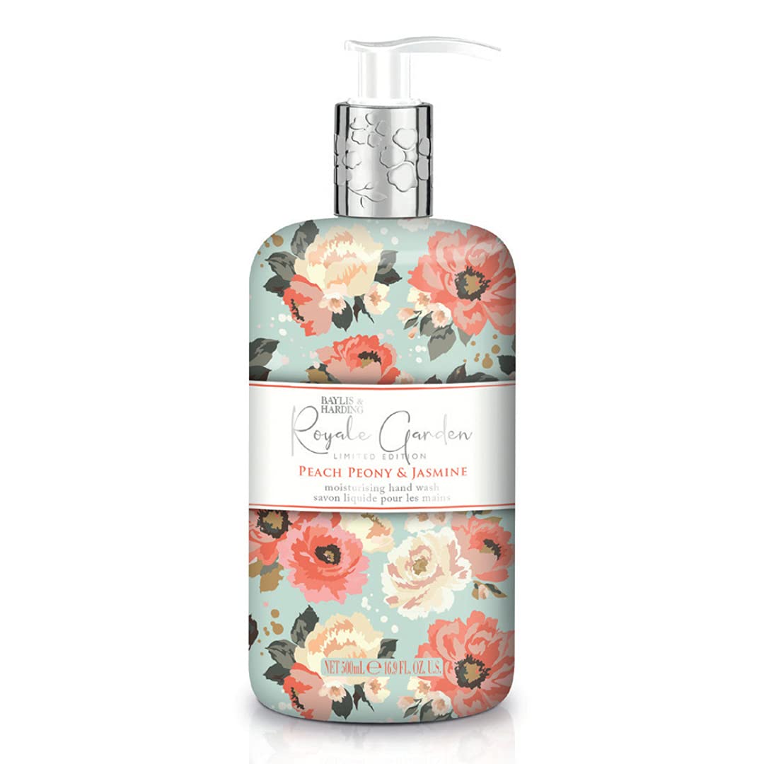 Liquid Hand Soap Wash with Dispenser, Royale Garden, Peach Peony & Jasmine, 16.9oz/500ml (6-Pack)