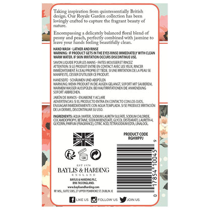 Liquid Hand Soap Wash with Dispenser, Royale Garden, Peach Peony & Jasmine, 16.9oz/500ml (6-Pack)
