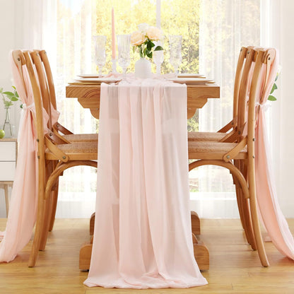 5 Packs Light Peach Table Runner 27x120 Inches Romantic Chiffon Fabric Wedding Runners for Party Baby Shower Girl Decorations