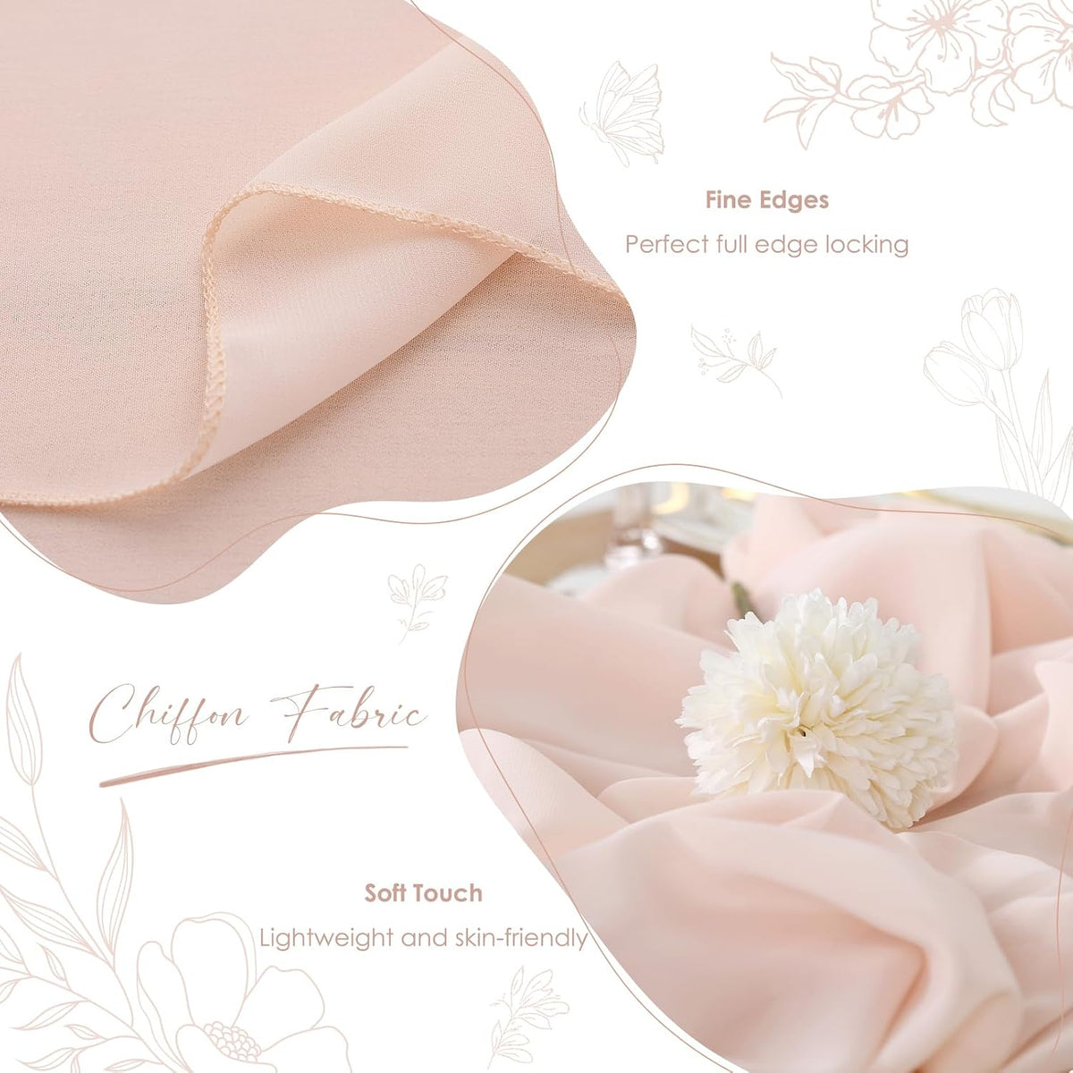 5 Packs Light Peach Table Runner 27x120 Inches Romantic Chiffon Fabric Wedding Runners for Party Baby Shower Girl Decorations