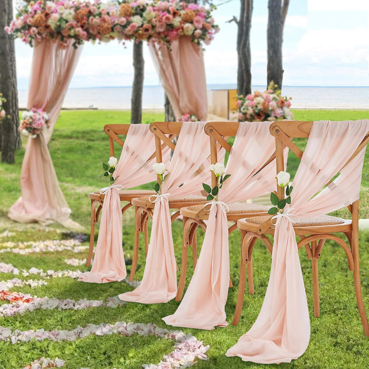 5 Packs Light Peach Table Runner 27x120 Inches Romantic Chiffon Fabric Wedding Runners for Party Baby Shower Girl Decorations
