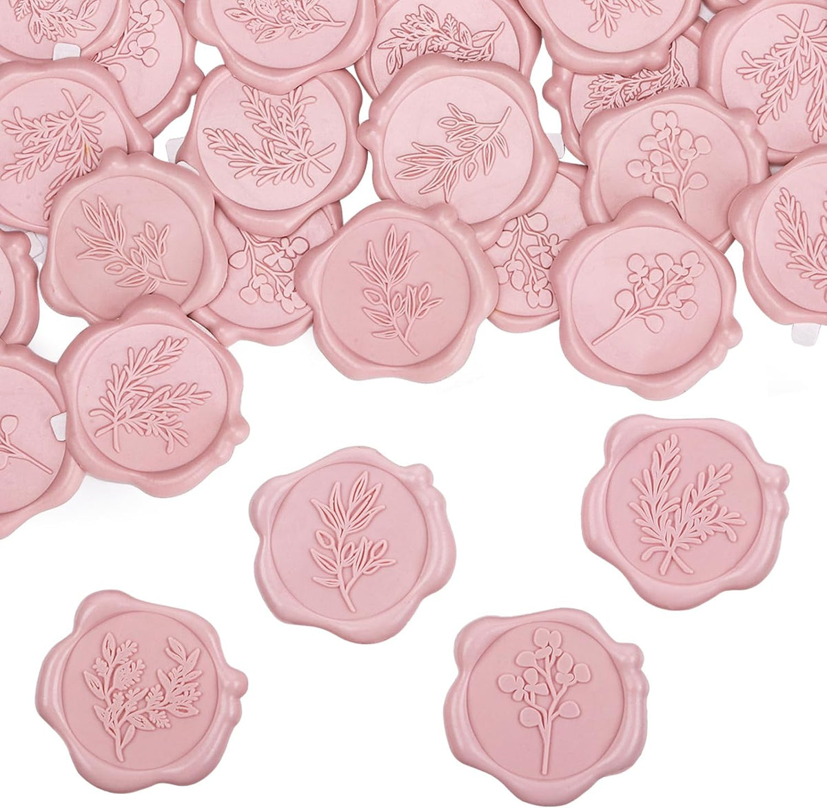 60 Pcs Wax Seal Stickers, Blush Pink, Self-Adhesive, 4 Leaf Styles