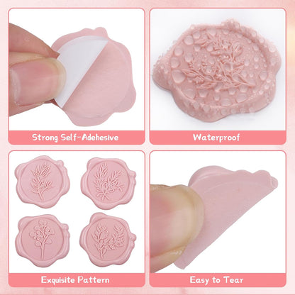 60 Pcs Wax Seal Stickers, Blush Pink, Self-Adhesive, 4 Leaf Styles