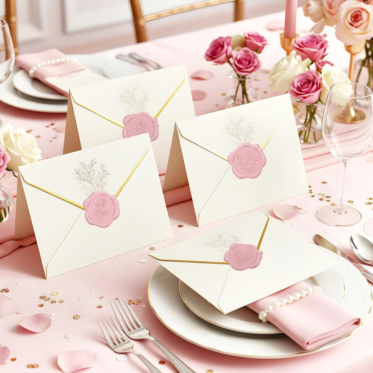 60 Pcs Wax Seal Stickers, Blush Pink, Self-Adhesive, 4 Leaf Styles