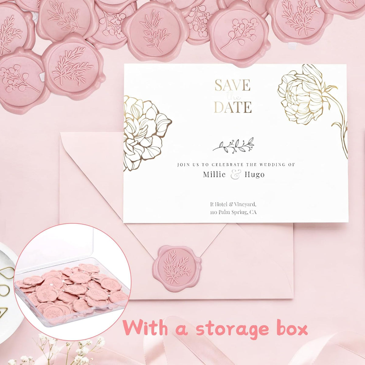 60 Pcs Wax Seal Stickers, Blush Pink, Self-Adhesive, 4 Leaf Styles