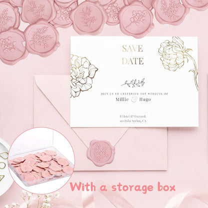 60 Pcs Wax Seal Stickers, Blush Pink, Self-Adhesive, 4 Leaf Styles