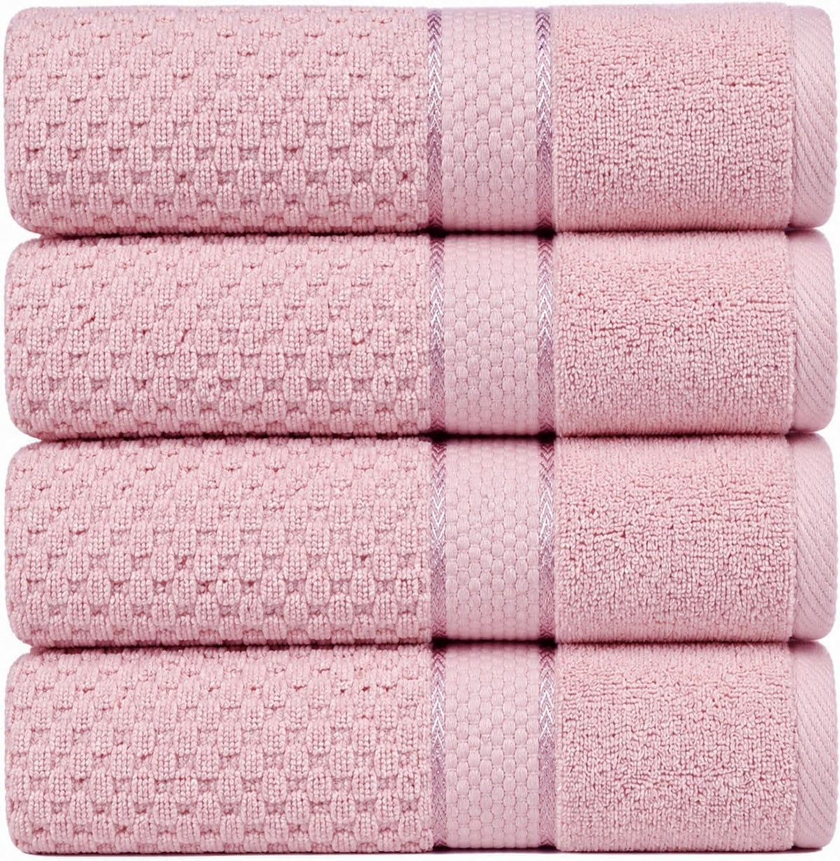 100% Cotton Bath Towels 30x54 Inches, Popcorn Textured, Soft & Absorbent, Quick Dry, Oeko-Tex Certified, Machine Washable, Set of 4, Soft Pink