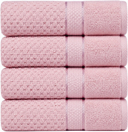 100% Cotton Bath Towels 30x54 Inches, Popcorn Textured, Soft & Absorbent, Quick Dry, Oeko-Tex Certified, Machine Washable, Set of 4, Soft Pink