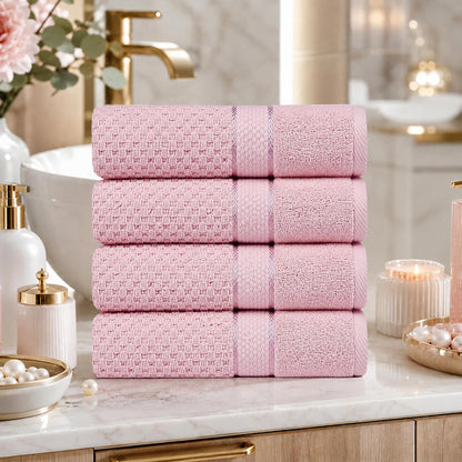 100% Cotton Bath Towels 30x54 Inches, Popcorn Textured, Soft & Absorbent, Quick Dry, Oeko-Tex Certified, Machine Washable, Set of 4, Soft Pink