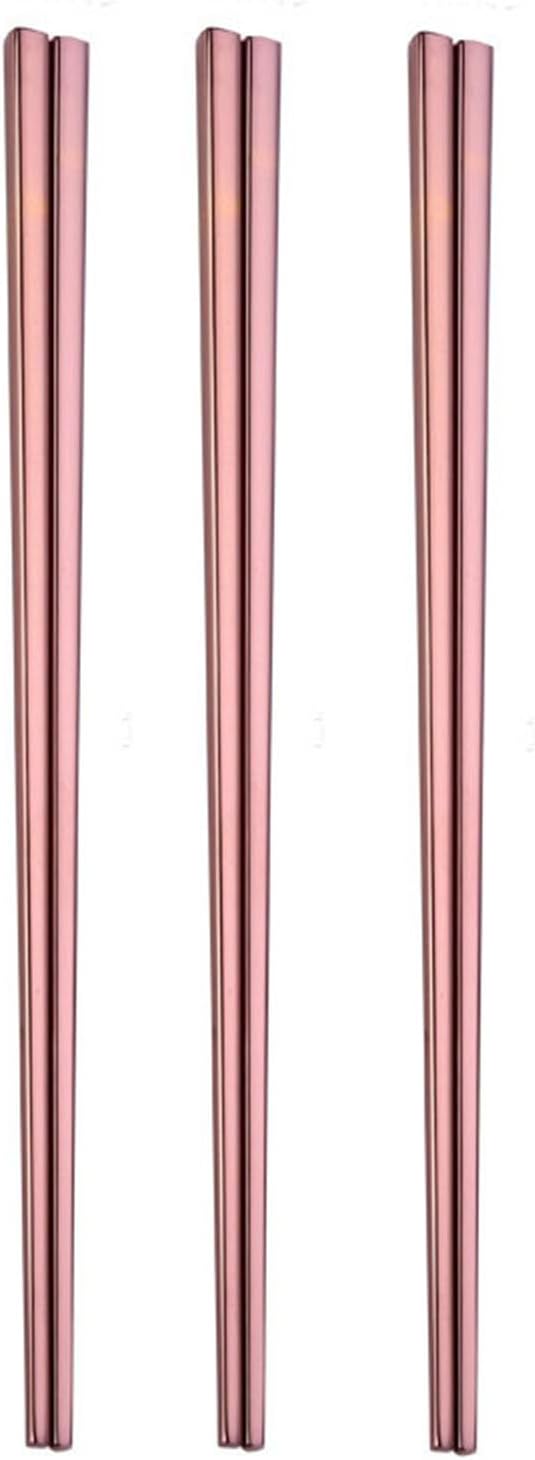 Stainless Steel Chopsticks,Reusable , Easy to Use（3 PCS,Rose gold）