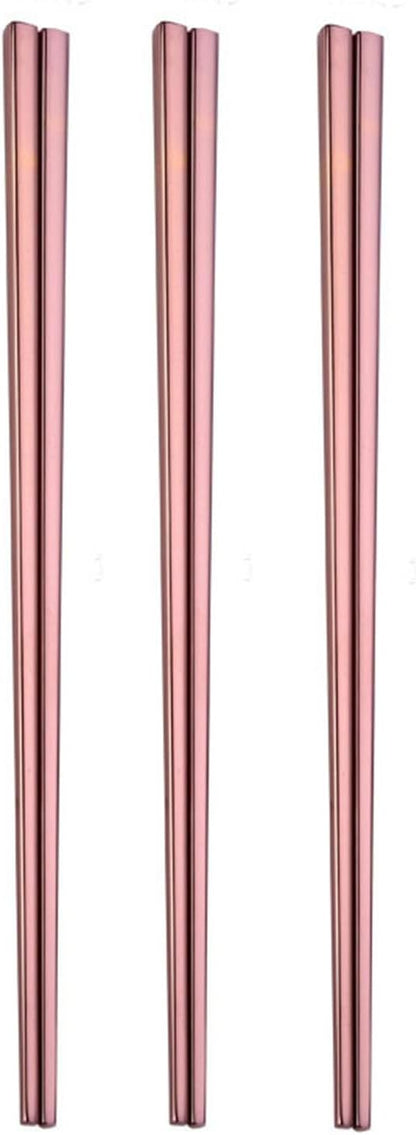 Stainless Steel Chopsticks,Reusable , Easy to Use（3 PCS,Rose gold）