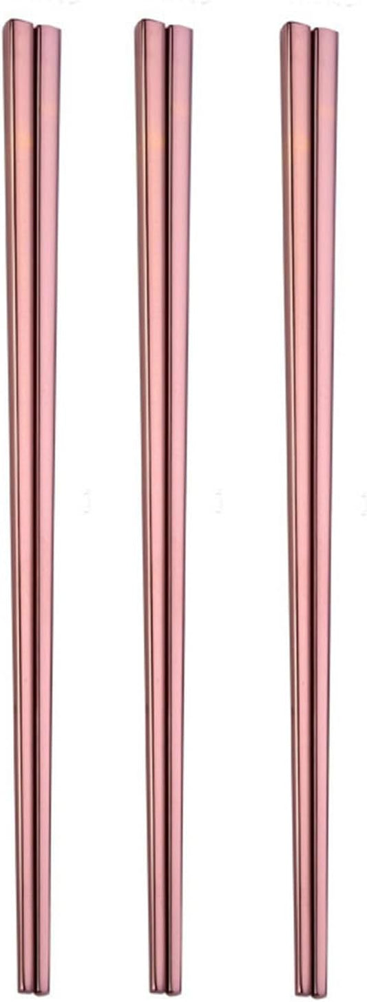 Stainless Steel Chopsticks,Reusable , Easy to Use（3 PCS,Rose gold）