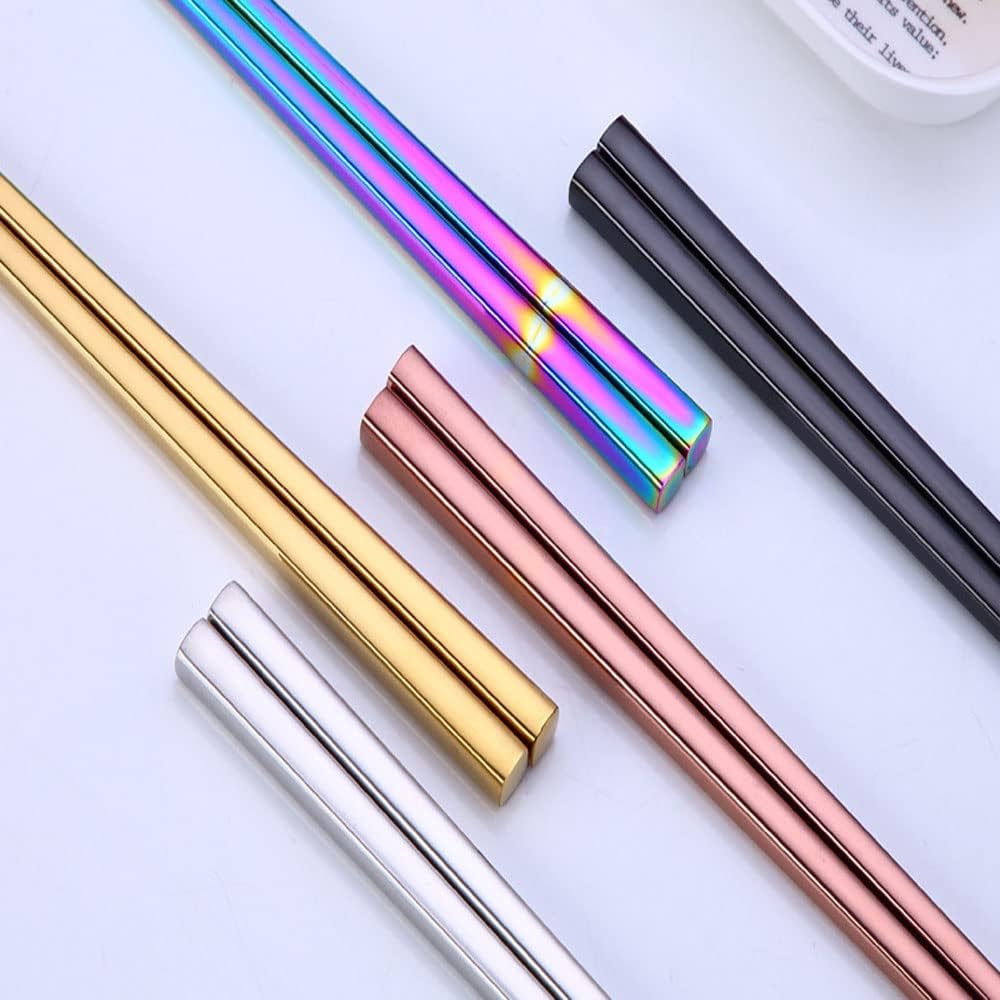 Stainless Steel Chopsticks,Reusable , Easy to Use（3 PCS,Rose gold）