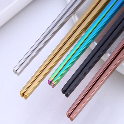 Stainless Steel Chopsticks,Reusable , Easy to Use（3 PCS,Rose gold）
