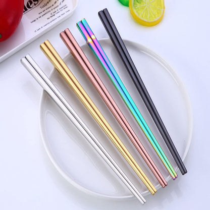 Stainless Steel Chopsticks,Reusable , Easy to Use（3 PCS,Rose gold）