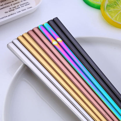 Stainless Steel Chopsticks,Reusable , Easy to Use（3 PCS,Rose gold）