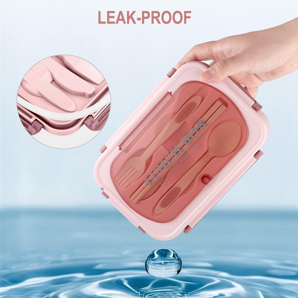 Bento Box for Adult, 1200 ML Lunch Containers for Adults, LeakProof Lunch Box with Utensils, BPA Free, 3 Compartment Bento Box Microwave Safe, Pink