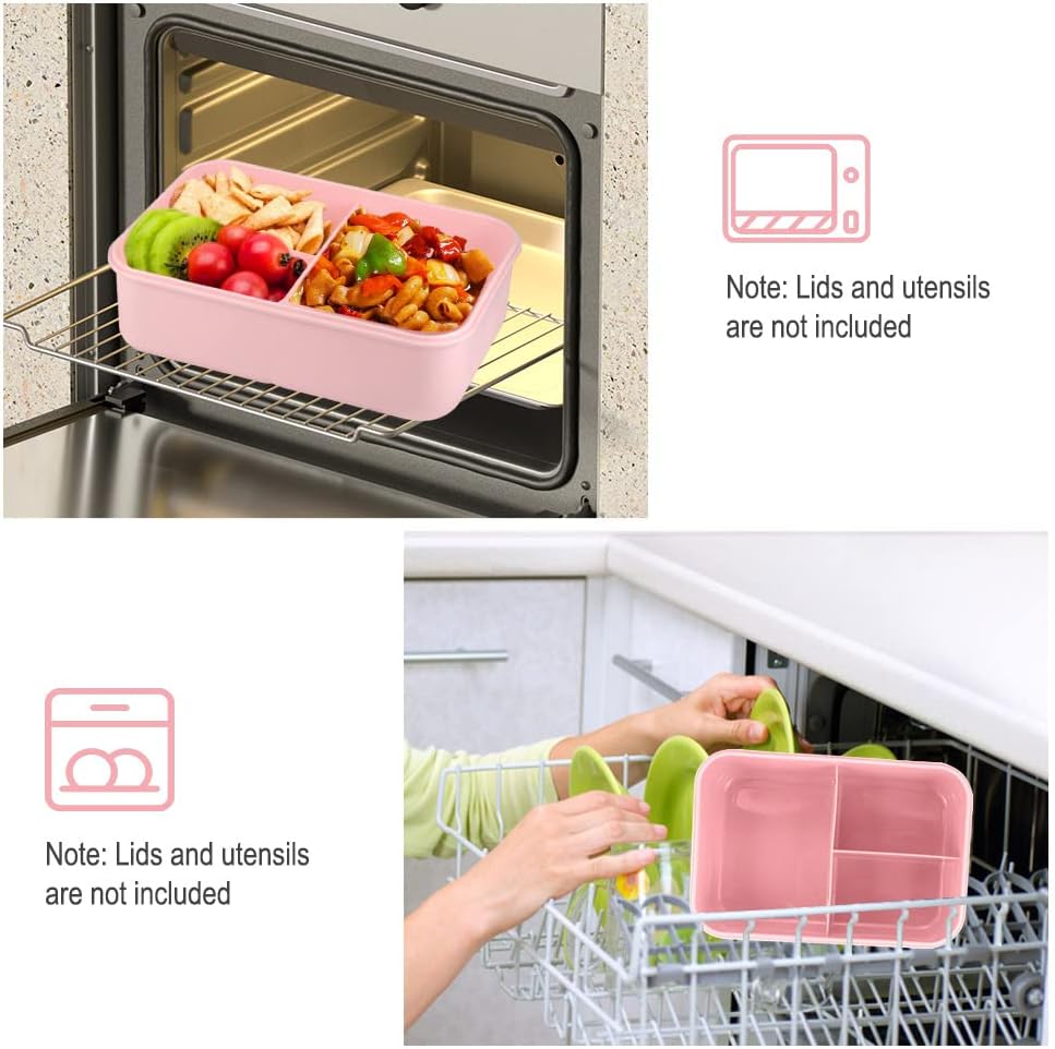 Bento Box for Adult, 1200 ML Lunch Containers for Adults, LeakProof Lunch Box with Utensils, BPA Free, 3 Compartment Bento Box Microwave Safe, Pink