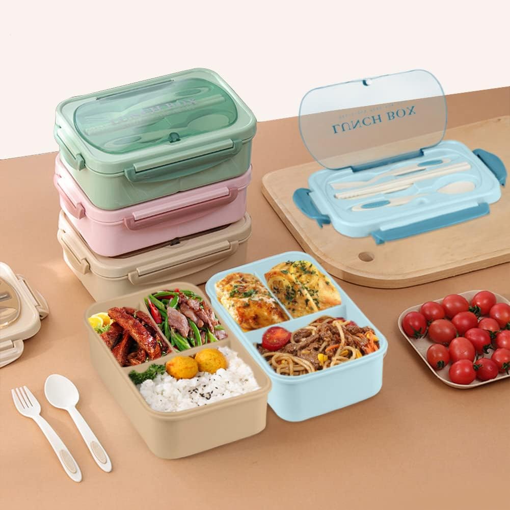Bento Box for Adult, 1200 ML Lunch Containers for Adults, LeakProof Lunch Box with Utensils, BPA Free, 3 Compartment Bento Box Microwave Safe, Pink