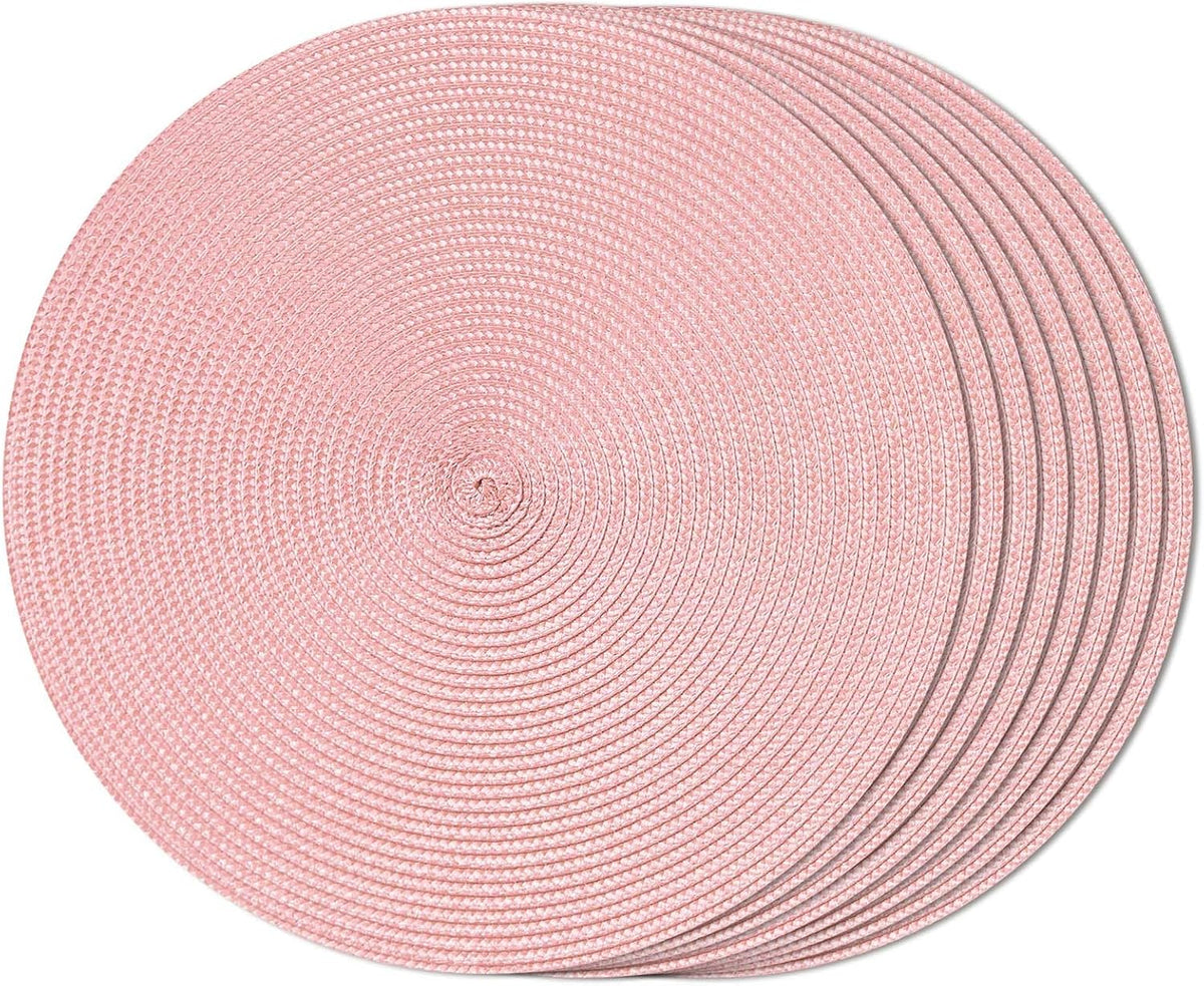 Round Braided Placemats Set of 8 Place Mats for Dining Table Woven Washable Non-Slip Table Mats 15 Inch(Pink,8pcs)