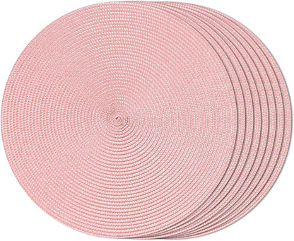 Round Braided Placemats Set of 8 Place Mats for Dining Table Woven Washable Non-Slip Table Mats 15 Inch(Pink,8pcs)