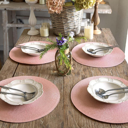 Round Braided Placemats Set of 8 Place Mats for Dining Table Woven Washable Non-Slip Table Mats 15 Inch(Pink,8pcs)
