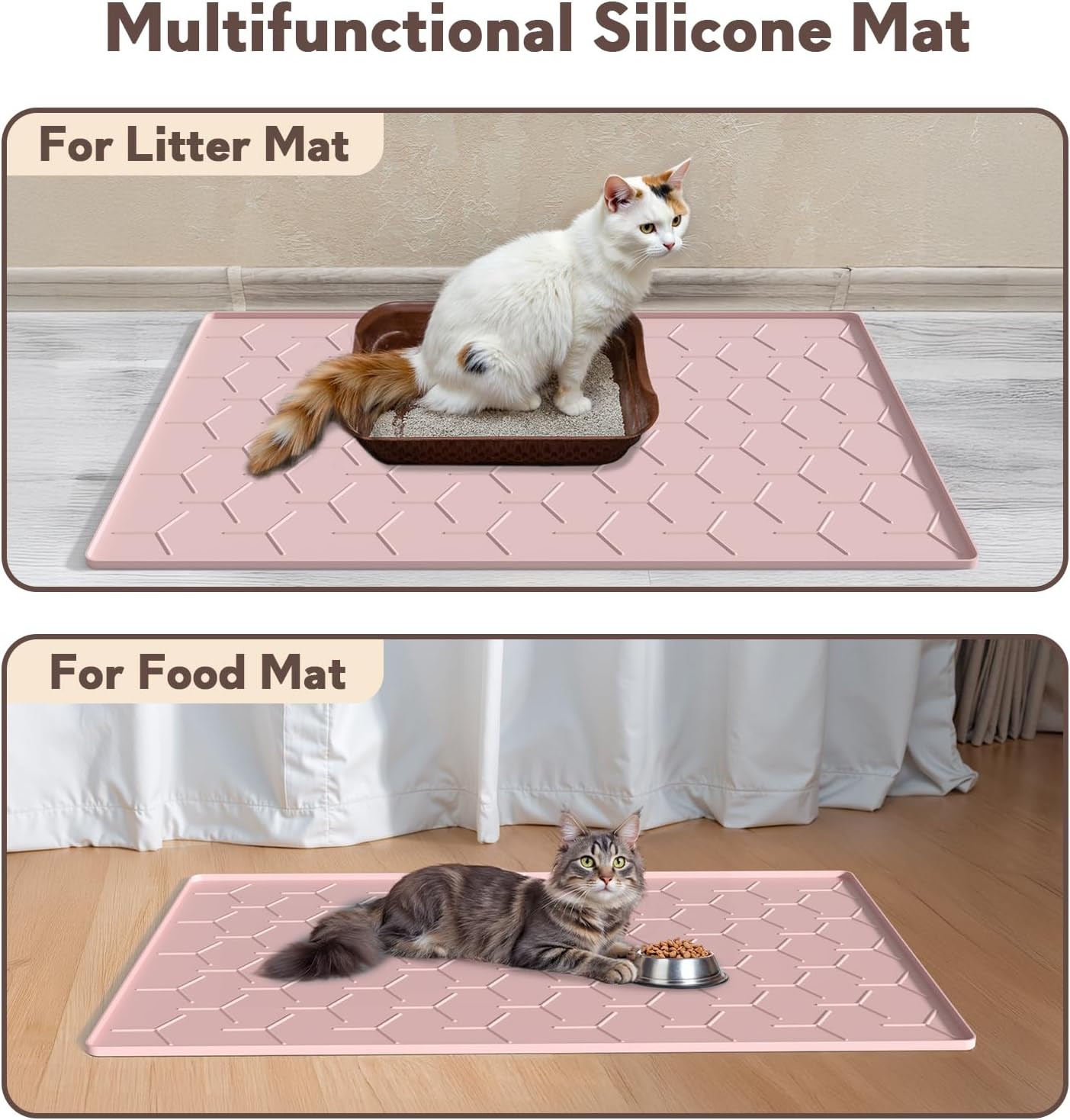 Silicone Cat Litter Trapping Mat, Large Waterproof 34" X 22" Cat Litter Box Mat, Easy to Clean, Pink