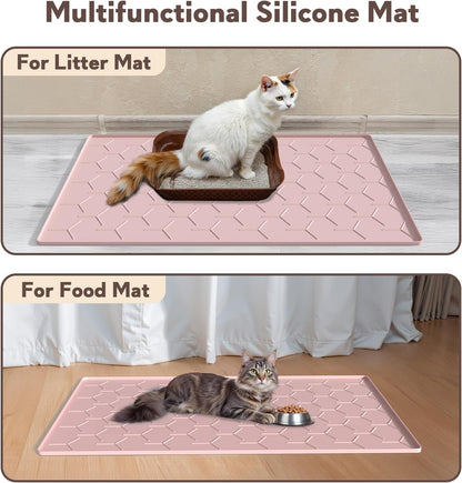 Silicone Cat Litter Trapping Mat, Large Waterproof 34" X 22" Cat Litter Box Mat, Easy to Clean, Pink