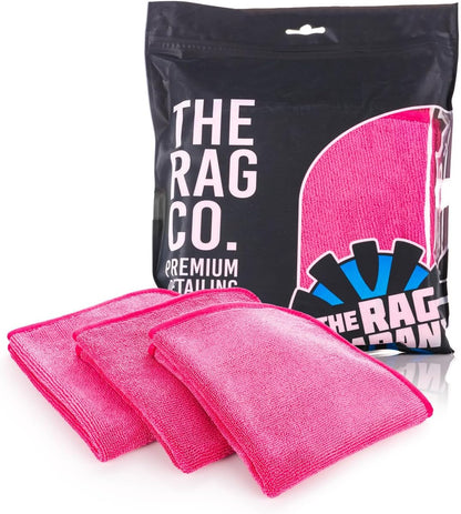 Premium FTW Microfiber Cleaning Towels for Glass, Windows, Mirrors, Polished Surfaces - Streak-Free, Scratchless, 16" x16”, Pink, 3-Pack